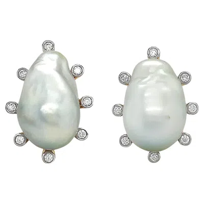 Pre-owned Valentin Magro 18k Yellow Gold Baroque Pearl Clip On Earrings With Diamond Accents