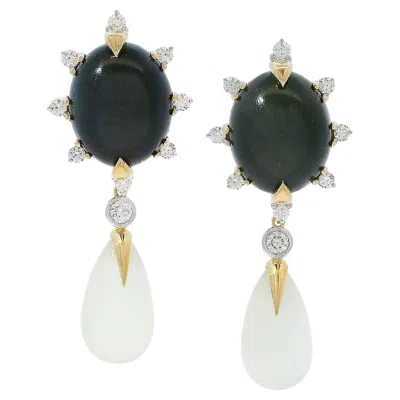 Pre-owned Valentin Magro 18k Yellow Gold Black And White Moonstone Drop Earrings