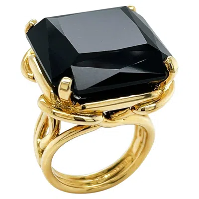 Pre-owned Valentin Magro 18k Yellow Gold Black Jade Cushion Ring
