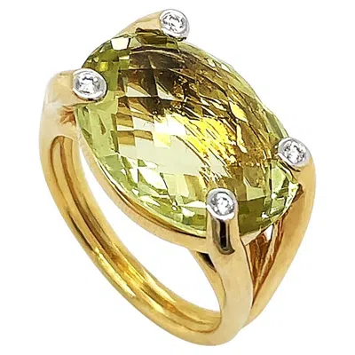 Pre-owned Valentin Magro 18k Yellow Gold Candy Green Amethyst Diamond Ring