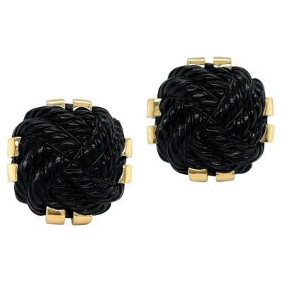 Pre-owned Valentin Magro 18k Yellow Gold Carved Square Black Onyx Earrings