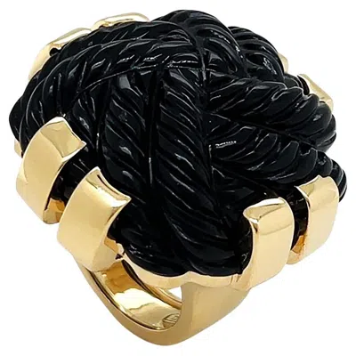Pre-owned Valentin Magro 18k Yellow Gold Carved Square Black Onyx Ring