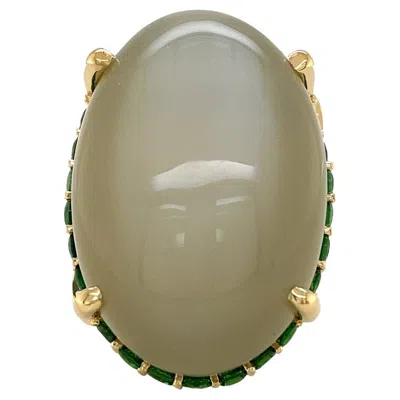 Pre-owned Valentin Magro 18k Yellow Gold Cat Eye Mango Moonstone Tsavorite Dome Ring