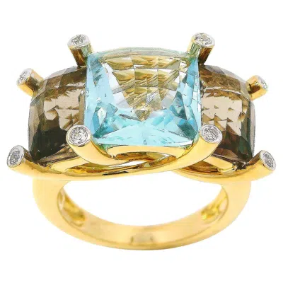 Pre-owned Valentin Magro 18k Yellow Gold Checkerboard Blue And Brown Topaz Diamond Three-stone Ring