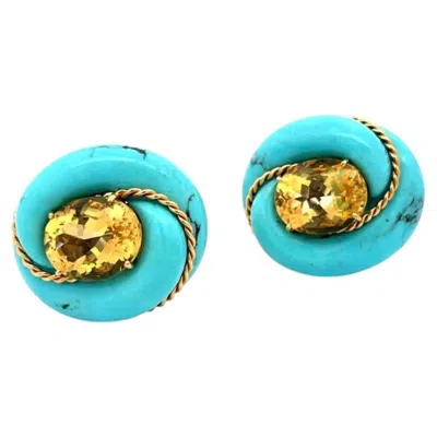 Pre-owned Valentin Magro 18k Yellow Gold Clip-on Earrings With 15.x11.9 Mm Citrine