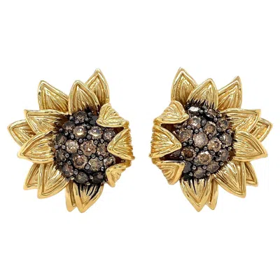 Pre-owned Valentin Magro 18k Yellow Gold Cognac Diamond Sunflower Earrings