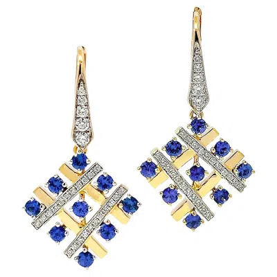 Pre-owned Valentin Magro 18k Yellow Gold Cross Stitch Sapphire And Diamond Earrings