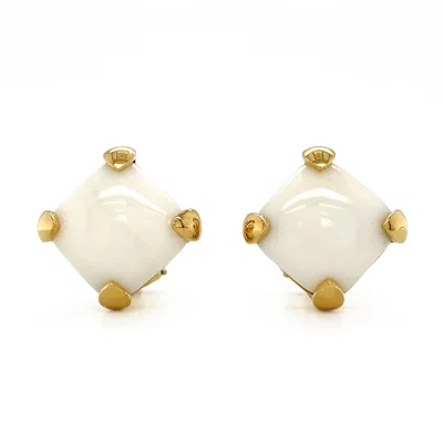 Pre-owned Valentin Magro 18k Yellow Gold Cushion White Coral Button Earrings