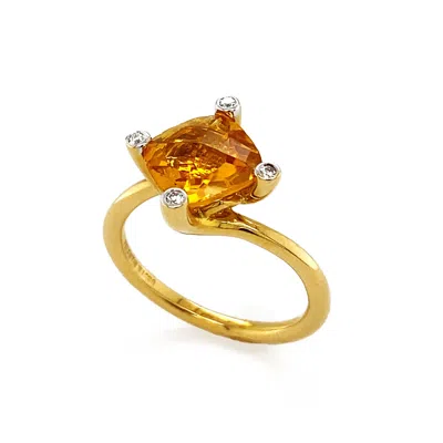 Pre-owned Valentin Magro 18k Yellow Gold Diamond Checkerboard Citrine Twist Ring
