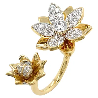 Pre-owned Valentin Magro 18k Yellow Gold Double Flower Diamond Ring, 1.18ct
