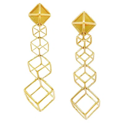 Pre-owned Valentin Magro 18k Yellow Gold Geometric Cube Drop Earrings, Usa