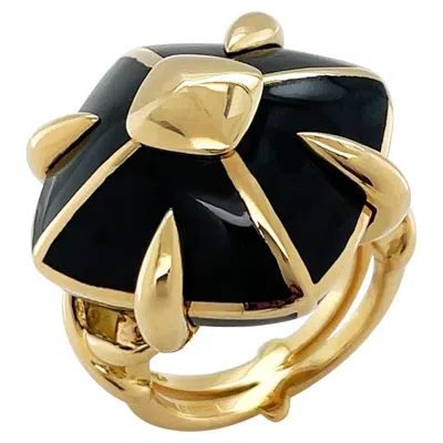 Pre-owned Valentin Magro 18k Yellow Gold Geometric Cushion Black Enamel Ring