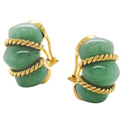 Pre-owned Valentin Magro 18k Yellow Gold Green Aventurine Shrimp Earrings