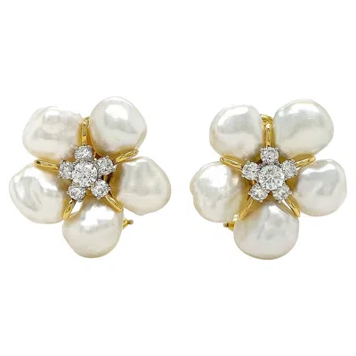 Pre-owned Valentin Magro 18k Yellow Gold Keshi Pearl And Diamond Cluster Earrings