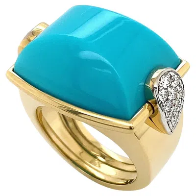 Pre-owned Valentin Magro 18k Yellow Gold La Vallette Turquoise Diamond Ring