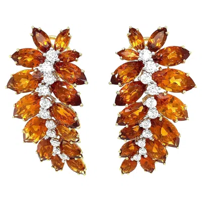 Pre-owned Valentin Magro 18k Yellow Gold Marquise Madeira Citrine Diamond Leaf Earrings
