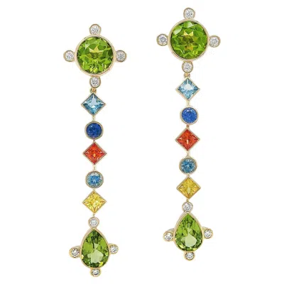 Pre-owned Valentin Magro 18k Yellow Gold Multicolor Sapphire, Peridot, Aquamarine And Diamond Earrings