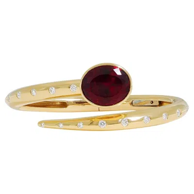 Pre-owned Valentin Magro 18k Yellow Gold Oval Garnet And Diamond Bypass Bracelet