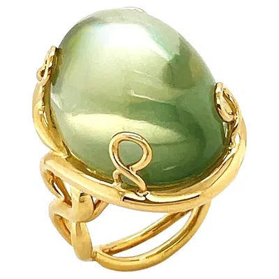 Pre-owned Valentin Magro 18k Yellow Gold Oval Mango Moonstone Ring