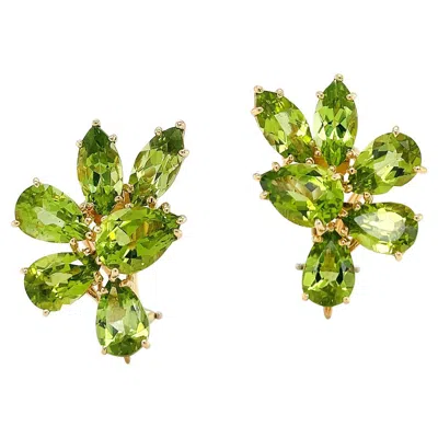 Pre-owned Valentin Magro 18k Yellow Gold Pear Marquise Peridot Cluster Earrings