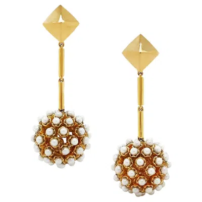 Pre-owned Valentin Magro 18k Yellow Gold Pearl And Pyramid Disco Ball Earrings