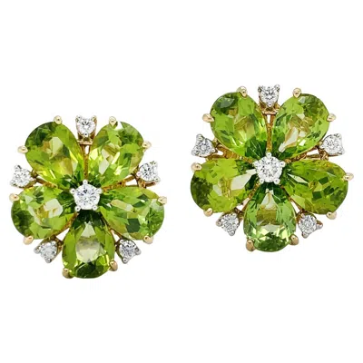 Pre-owned Valentin Magro 18k Yellow Gold Peridot And Diamond Cluster Earrings