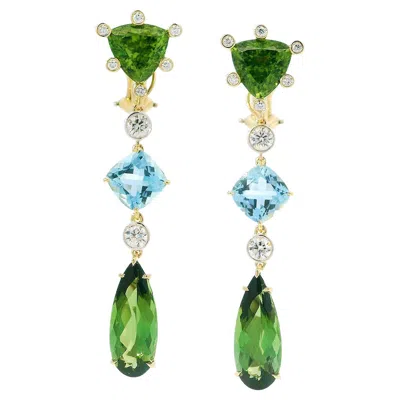 Pre-owned Valentin Magro 18k Yellow Gold Peridot, Aquamarine And Tourmaline Drop Earrings