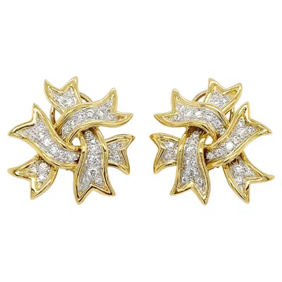 Pre-owned Valentin Magro 18k Yellow Gold Platinum Ribbon Diamond Earrings