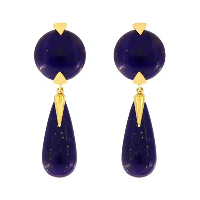 Pre-owned Valentin Magro 18k Yellow Gold Round And Teardrop Lapis Lazuli Dangle Earrings