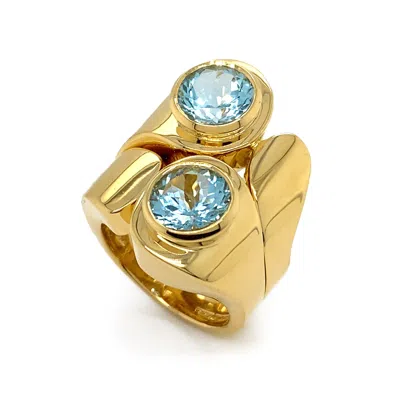 Pre-owned Valentin Magro 18k Yellow Gold Round Aquamarine Duo Asymmetrical Ring