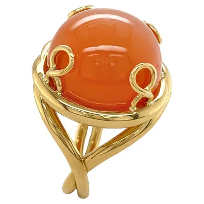 Pre-owned Valentin Magro 18k Yellow Gold Round Cabochon Orange Moonstone Overlap Ring