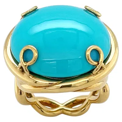 Pre-owned Valentin Magro 18k Yellow Gold Round Cushion Sleeping Beauty Turquoise Helix Ring