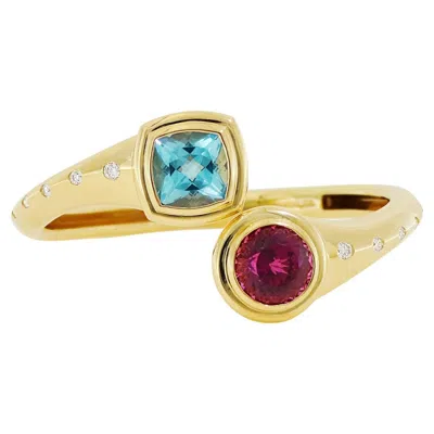 Pre-owned Valentin Magro 18k Yellow Gold Rubellite And Blue Topaz Bangle Bracelet