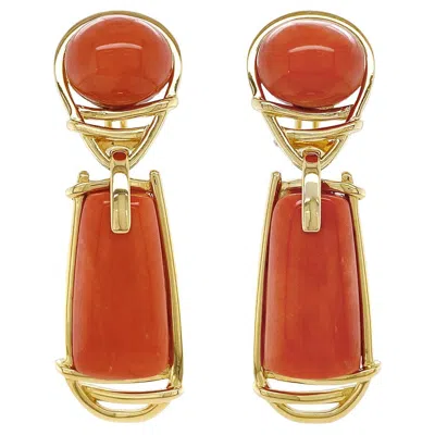 Pre-owned Valentin Magro 18k Yellow Gold Sardinian Red Coral Crossover Drop Earrings