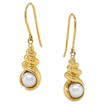 Pre-owned Valentin Magro 18k Yellow Gold Scallop Akoya Pearl Drop Earrings