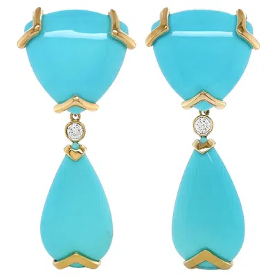 Pre-owned Valentin Magro 18k Yellow Gold Sleeping Beauty Turquoise And Diamond Drop Earrings
