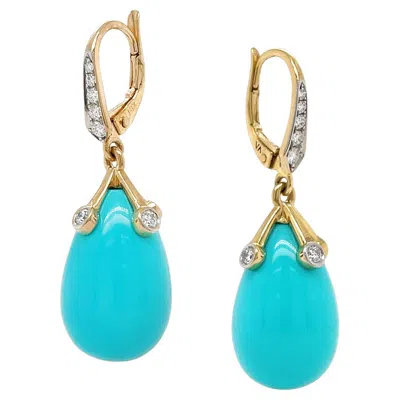 Pre-owned Valentin Magro 18k Yellow Gold Sleeping Beauty Turquoise And Diamond Lever-back Earrings
