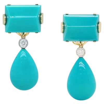 Pre-owned Valentin Magro 18k Yellow Gold Sleeping Beauty Turquoise Diamond Bezel Drop Earrings