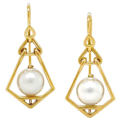 Pre-owned Valentin Magro 18k Yellow Gold Small Lantern Akoya Pearl French Wire Earrings