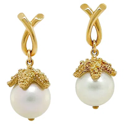 Pre-owned Valentin Magro 18k Yellow Gold Small Starfish South Sea Pearl Stud Earrings