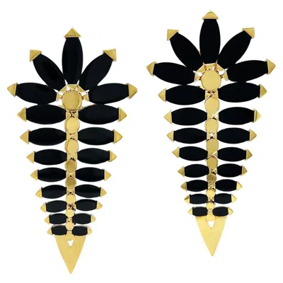 Pre-owned Valentin Magro 18k Yellow Gold Special Cut Black Jade Earrings