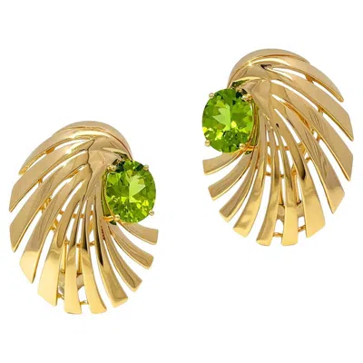 Pre-owned Valentin Magro 18k Yellow Gold Spiral Motif Oval Peridot Clip On Earrings