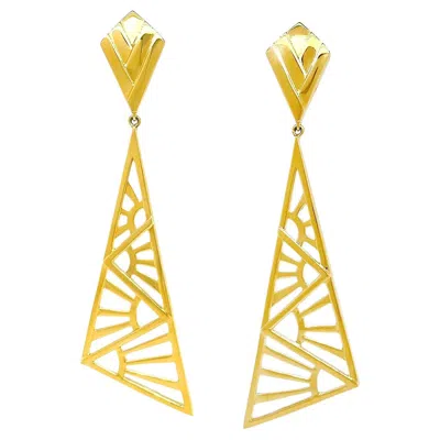 Pre-owned Valentin Magro 18k Yellow Gold Sun Ray Pattern Triangle Deco Drop Earrings