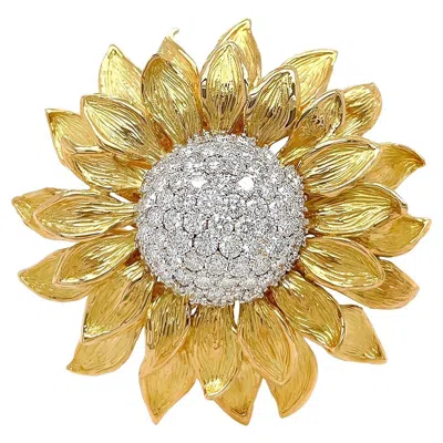Pre-owned Valentin Magro 18k Yellow Gold Sunflower Diamond Brooch
