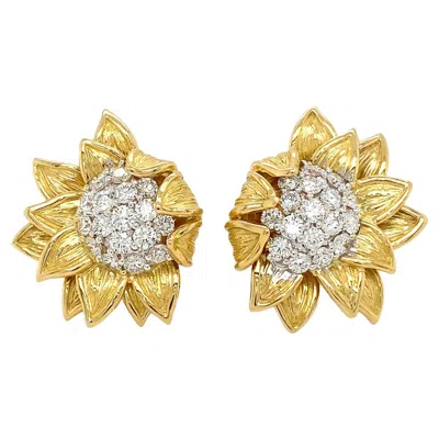 Pre-owned Valentin Magro 18k Yellow Gold Sunflower Diamond Earrings