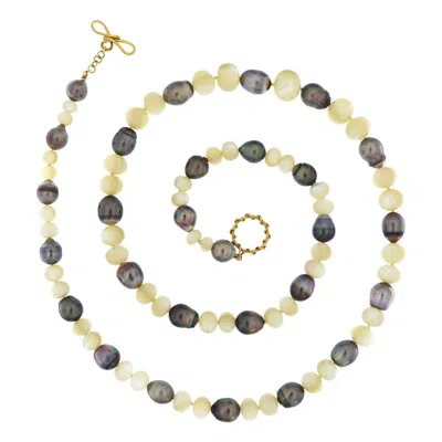 Pre-owned Valentin Magro 18k Yellow Gold Tahitian Pearl And Mother Of Pearl Bead Necklace