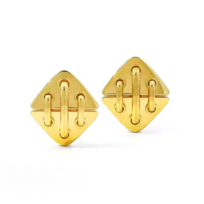 Pre-owned Valentin Magro 18k Yellow Gold Triangle Golden Stitch Clip-on Earrings