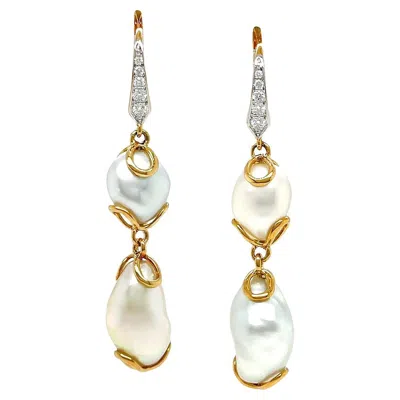 Pre-owned Valentin Magro 18k Yellow Gold White Keshi Pearl And Diamond Lever-back Earrings