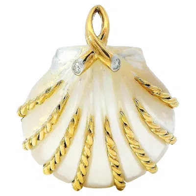 Pre-owned Valentin Magro 18k Yellow Gold White Mother Of Pearl Seashell Pendant With Diamond Accents