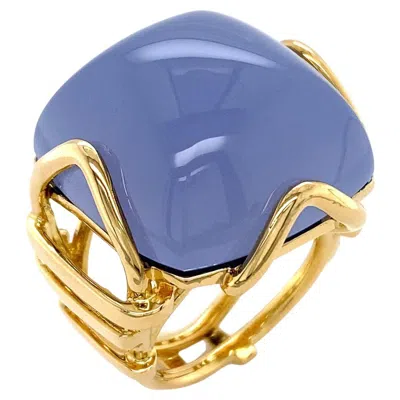 Pre-owned Valentin Magro 46.49ct Chalcedony 18k Yellow Gold Dome Ring, Usa
